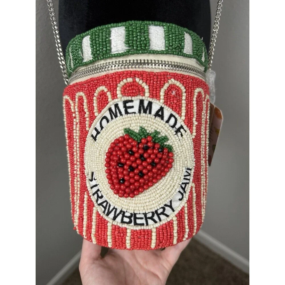 Hand-Beaded Strawberry Jam Bag Handmade Beaded Purse Made in India NWT Viral bag - Picture 10 of 12